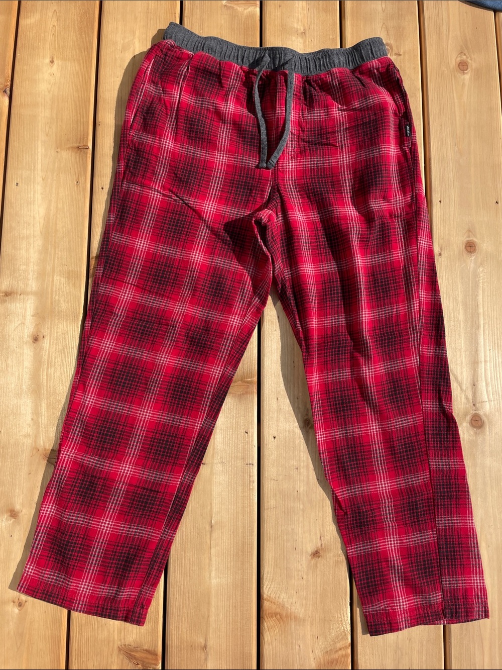 Eddie Bauer Red and Black Plaid Fleece lounge pants with Gray Waistband